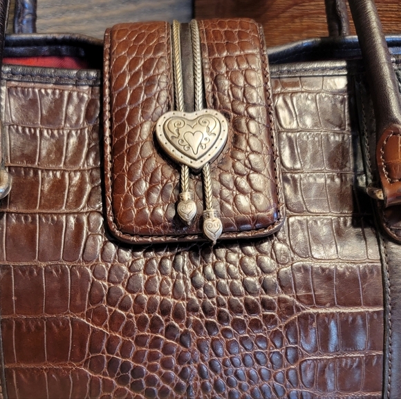 Brighton Vintage Black Leather - Brown Croc Embossed Shoulder Bag - Picture 5 of 15